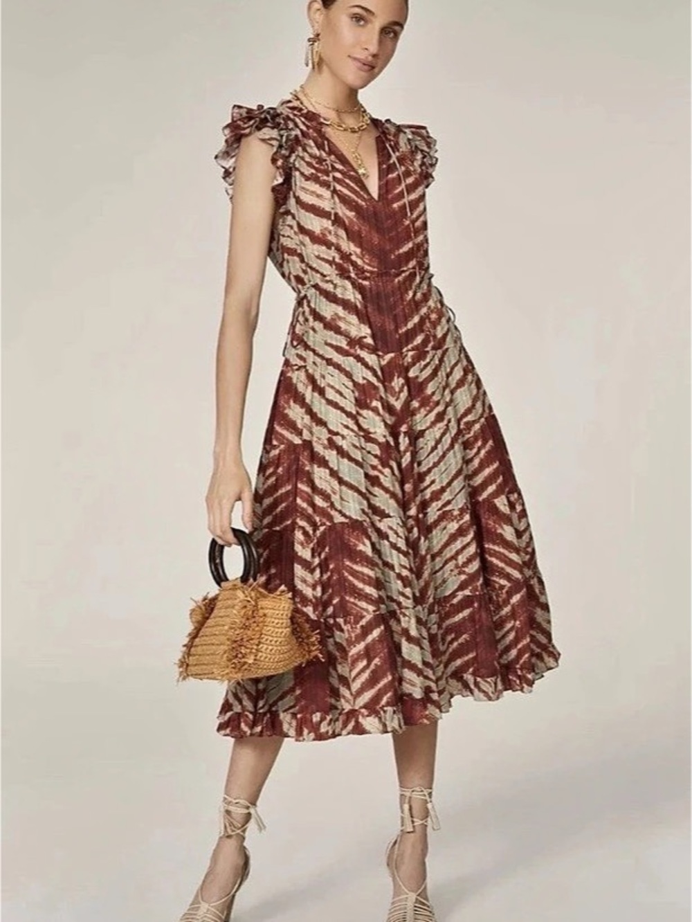 Ulla Johnson Pilar Canyon Ruffle Midi Dress Sz 2